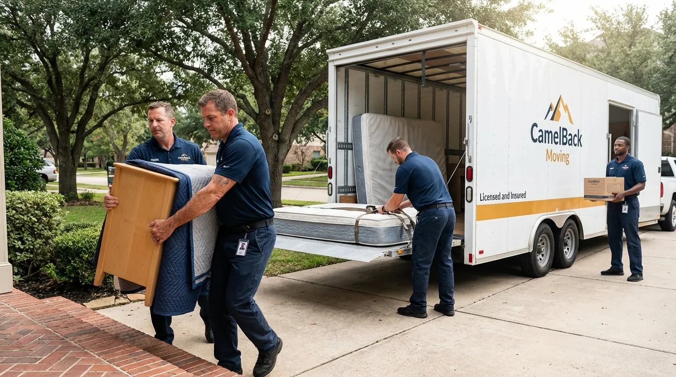 Crew loading residential truck for cross-state move from Marlette, MI